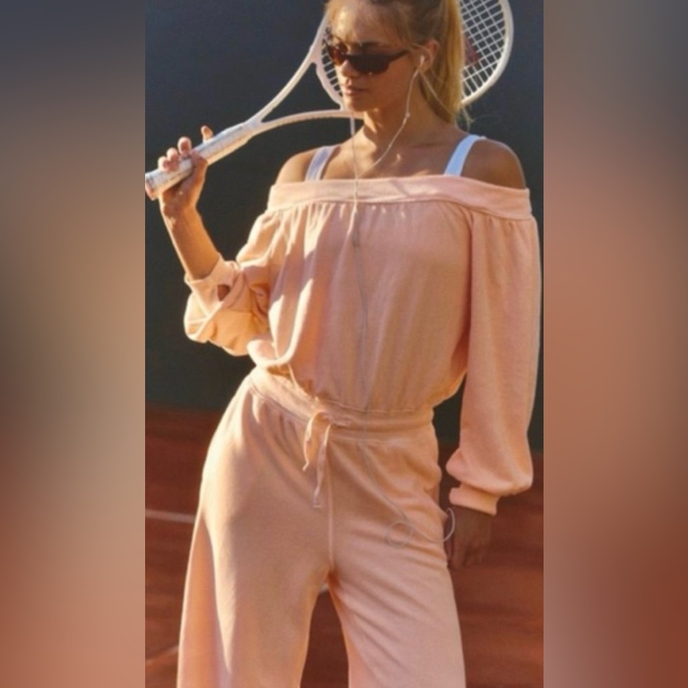 Free People Peach Off-Shoulder Jumpsuit